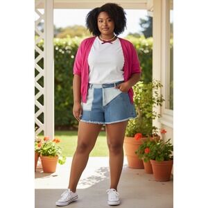 Madden NYC Patchwork Denim Shorts Size 21 High Waisted Raw Hem Multi Tone B2